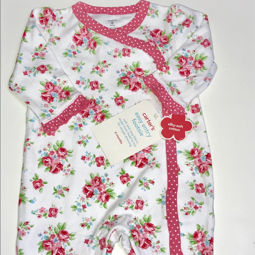 🌸 NWT CARTERS FLORAL AND DOT EASY ENTRY FOOTIE